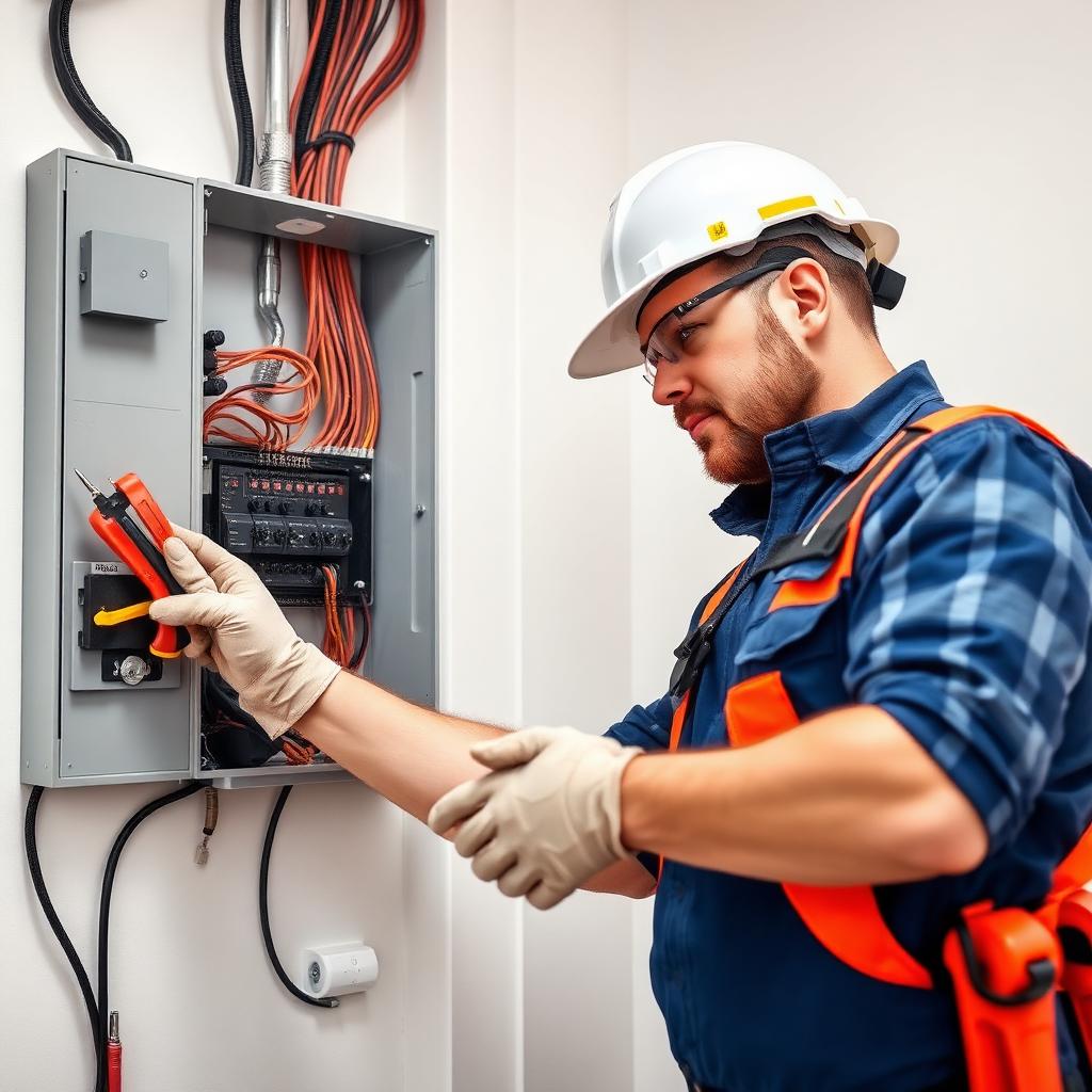 Eletricista profissional trabalhando