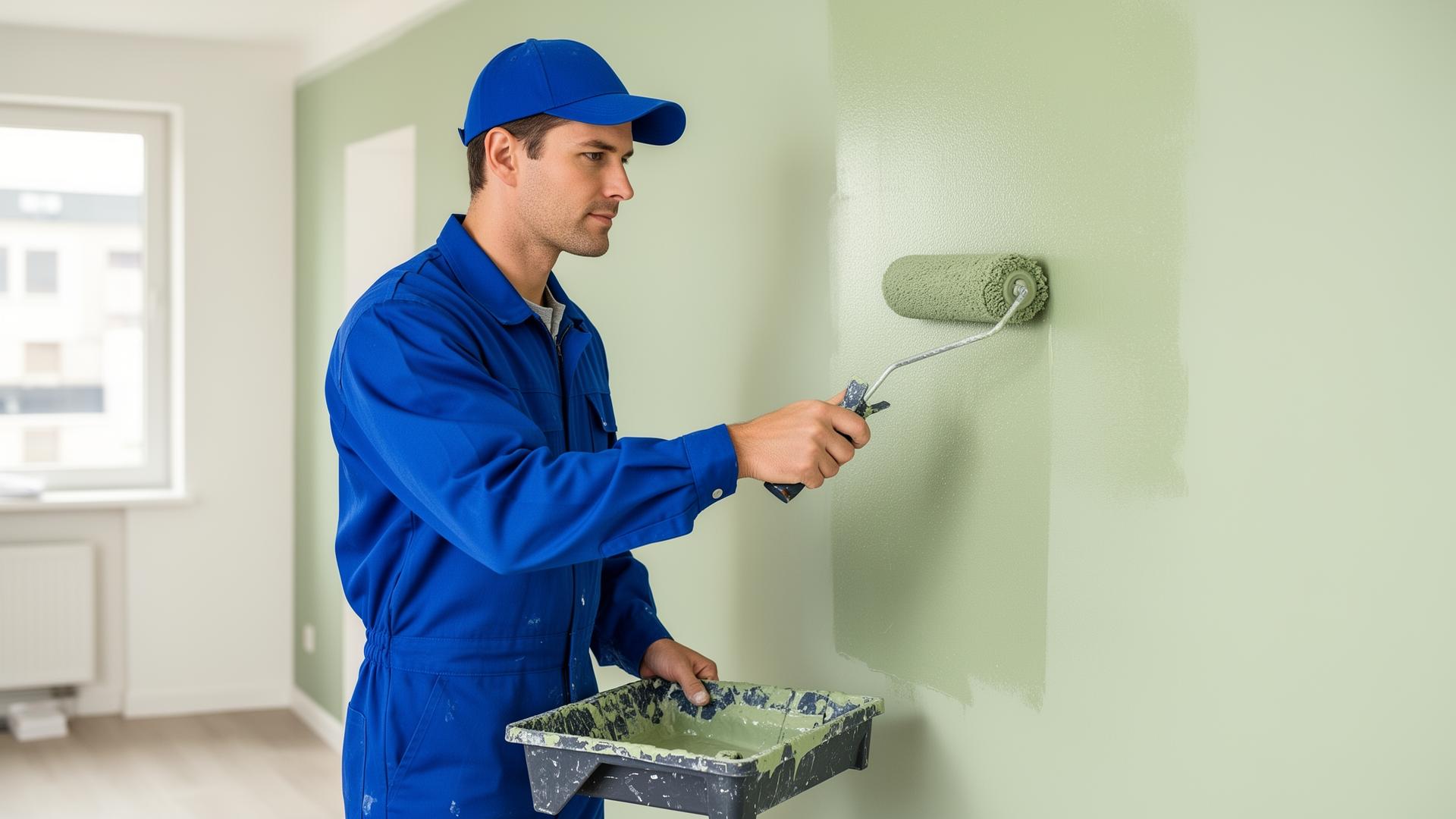Pintor profissional pintando parede
